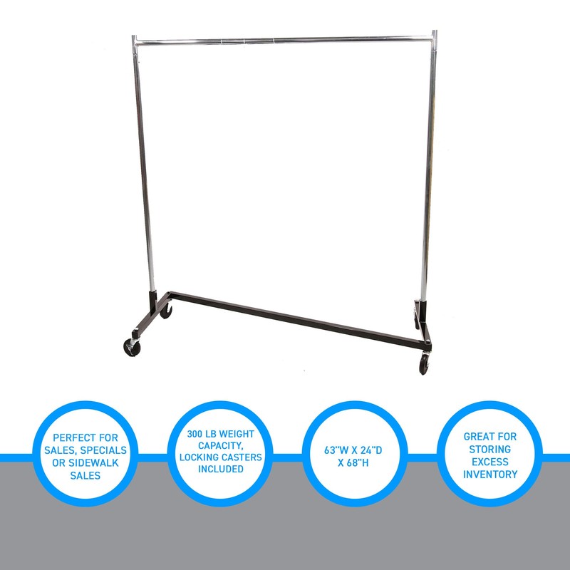 SSWBasics Single-Rail Clothing Rack (Z-Truck Rolling Rack) - 63"W X