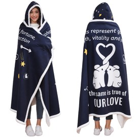 Christmas Gifts for Wife, Wife Birthday Gift Ideas, Gifts for Her or Him, Unique Christmas Blanket Hoodie Valentines Day Gifts for Girlfriend Boyfriend (Navy Blue)
