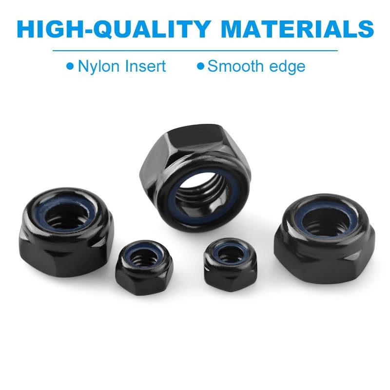 Drenky M8 Nuts 25 Pcs Nyloc Hex Nuts Black Self