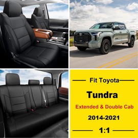GIANT PANDA Customized Full Set Car Seat Covers for Toyota Tundra 2014 2015 2016 2017 2018 2019 2020 2021 Double Cab Extended, Faux Leather - (Black)