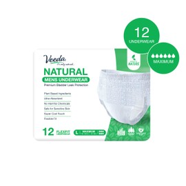 Veeda Natural Adult Incontinence Underwear for Men - Disposable Underwear for Bladder Leakage Protection - Adult Diapers for Men with Maximum Absorbency - Small/Medium Size - 14 Count
