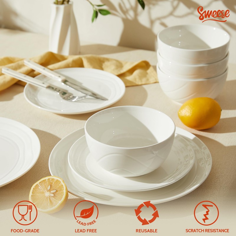 Sweese Porcelain Dinnerware Sets for 6, 18 Pieces Ceramic Plates