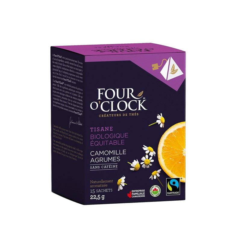 Four O'Clock Organic Fairtrade Herbal Tea Chamomile Citrus, Non-GMO, Kosher,