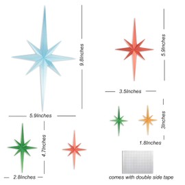 Stylor Mid Century Modern Decor - Whimsigoth MCM Retro 3D Star Wall Art Sculpture, Vintage Celestial Home Decor Accent, Plastic Starburst Decor (Set of 6)