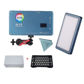 Falcon Eyes F7 12W RGB LED de luz, con rejilla de panal y caja de luz, CRI 97,2500K-9000K ajustable con función de adsorción de imán, pantalla OLED, modo de escenario múltiple