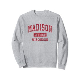Madison Wisconsin WI Vintage Sports Design Red Design Sweatshirt