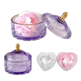 WHSLILR Body Powder Puff and Container - Glass Dusting Powder Container with 2 Soft Puffs Vintage Powder Puff Case for Women & Girls (3.94x3.94x3.94 H in) - GRB011-Purple