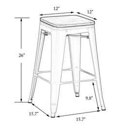 26" Backless Metal Counter Stool Height Bar Stools [Set of 4] Barstools with Wooden Seat, Matte Black