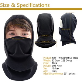 woogwin Kids Balaclava Ski Face Mask Windproof Neck Warmer Winter Fleece Face Scarfare Gaiter for Boys Girls(Black)