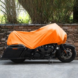 X AUTOHAUX Motorcycle Cover Lightweight Half Cover Outdoor Waterproof Rain Dust Protector Orange L Size for Most Full Dress Touring Cruiser
