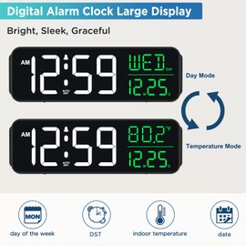 Peakeep 9" Digital Alarm Clock Large Display for Bedroom Living Room, Loud for Heavy Sleepers Adults, Auto DST, Date Day of Week Temperature, Dimmable Plug in Electric Clock Battery Backup & USB Port