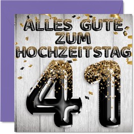 Stuff4 41st Wedding Anniversary Card Love - Black Gold Glitter Balloons - 41 Anniversary Card Wedding Anniversary Gifts for My Husband My Wife Wife 145mm Congratulations Cards