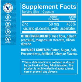 The Vitamin Shoppe Zinc 50MG - Immune Support, Skin Health & Antioxidant Protection, Essential Mineral (100 Capsules)