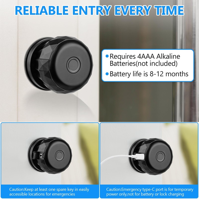 Fingerprint Door Lock,Smart Door Knob - 3-in-1 Entry (Fingerprint/APP/Key) for