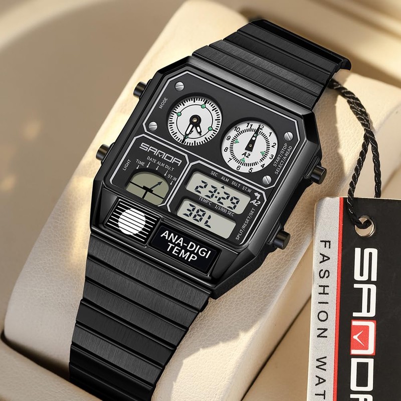 MASTOP Retro Square Digital Watch with Temperature Display Unisex 7.5Inch