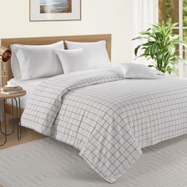 LANE LINEN Lightweight Microfiber Comforter Blanket Queen/Full Size – All-Season Reversibe Soft Cozy Warm Down Alternative Premium Microfiber Comforter Blanket for Bed, 90”x88” – Windowpane-Charcoal