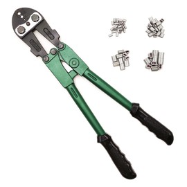 FenceMate 4 Slot Crimping Swaging Tool Kit to Join High Tensile Steel Wires, Ropes with 4 Sizes Assorted Sleeves, Spanner & Gauge Tool, 18" Hand Crimper Swager for Splicing Wires, Crimp wrench