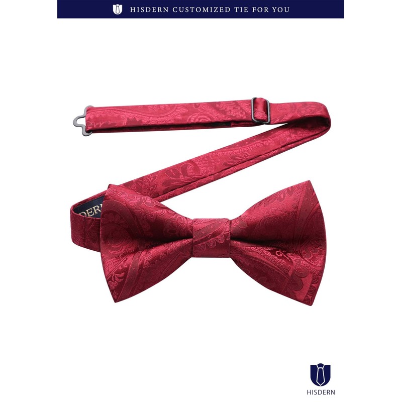 HISDERN Men's Bowtie, One-Touch Paisley Pattern, Bowtie, Chief Set, For