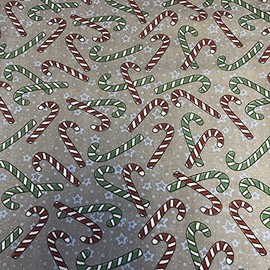 Polycotton Craft Fabric Material Christmas Festive Candy Canes Grey, 1Mtr 110cmx100cm