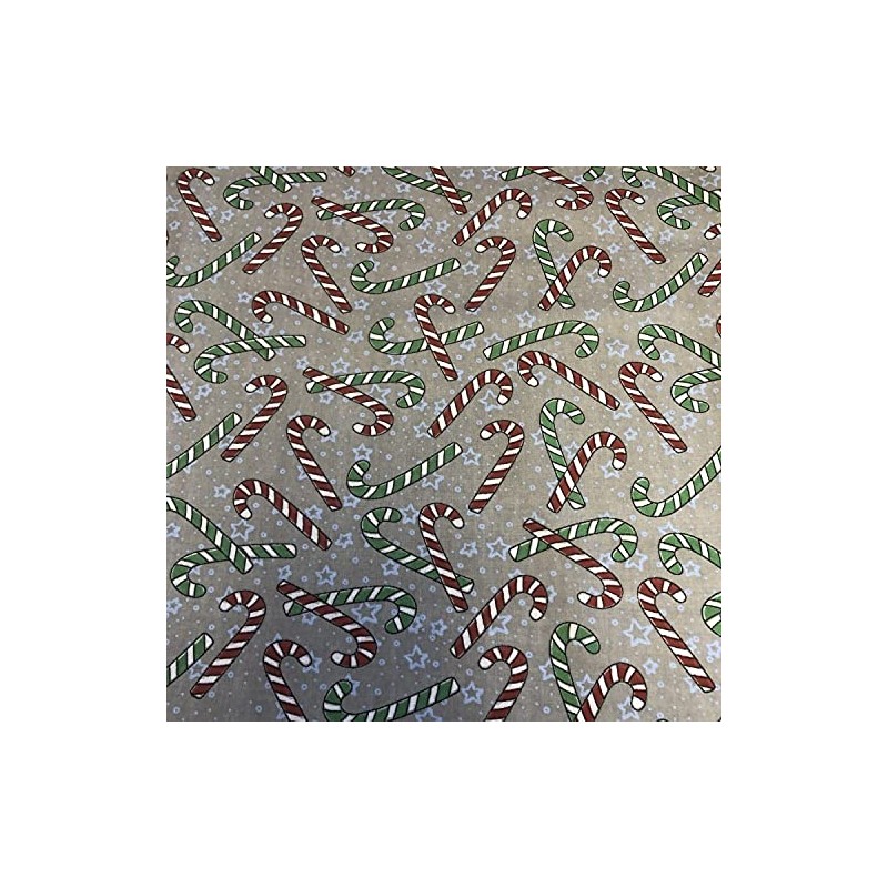 Polycotton Craft Fabric Material Christmas Festive Candy Canes Grey, 1Mtr