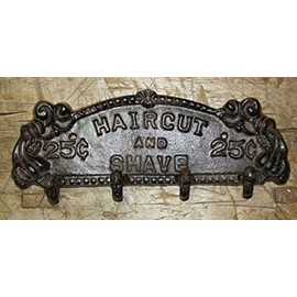 MIABE - Cast Iron Signs Supplies for Hair Cut & Shave 25 Cents Coat Hat Towl Hook Hanger Rack for Home Decor, Wall Decor