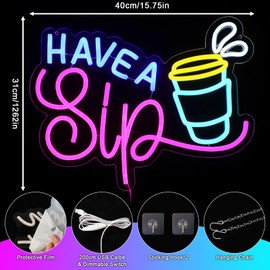 OYCGZV Have A Sip Neon Sign Coffee LED Neon Sign Wall A Sip Drink Neon Sign USB LED Sign for Cafe Drinks Shop Home Bar Restaurant Club Business Party