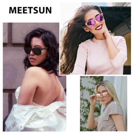 MEETSUN Polarized Sunglasses for Women Men Classic Retro Sun Glasses for Driving UV400 (3 Pack) Black Champagne Purple Pink Mirrored