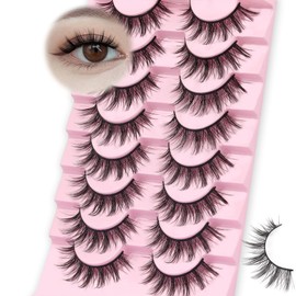 Ahrikiss Lashes Manga Lashes Anime Wispy False Eyelashes 8 Pairs Faux Mink Lashes Fluffy Fake Eyelashes 3D Volume Fake Lashes 9-16mm Soft Spiky Strip Lashes Natural Look (Princess)