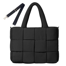 NAARIIAN Tote Bag for Women Hand Woven Puffy Tote Handbag Large Cross body bags for work travel gym, Black, Large