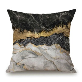 Creative Texture of Marble and Gold Foil Throw Pillow Cover Cushion Case for Home Decor Sofa Couch 18" x 18" Inch Cotton Linen Farmhouse Decorations