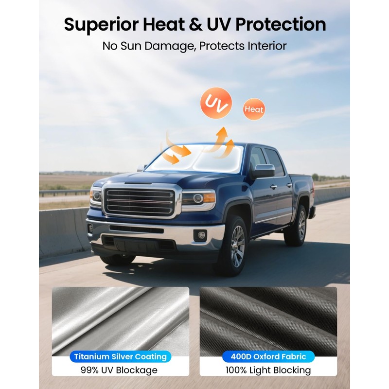 REEVAA 2025 Upgraded Windshield Sun Shade for GMC Sierra 1500