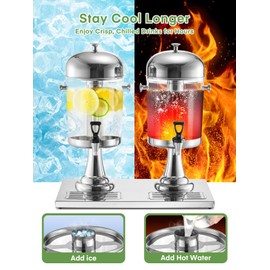 Drink Dispensers for Parties, 4.4 Gallon Beverage Dispenser with Stand & Ice Core, Stainless Steel Beverage Dispenser, Commercial Hot Cold Juice Dispenser with Drip Tray for Bar Buffet Home