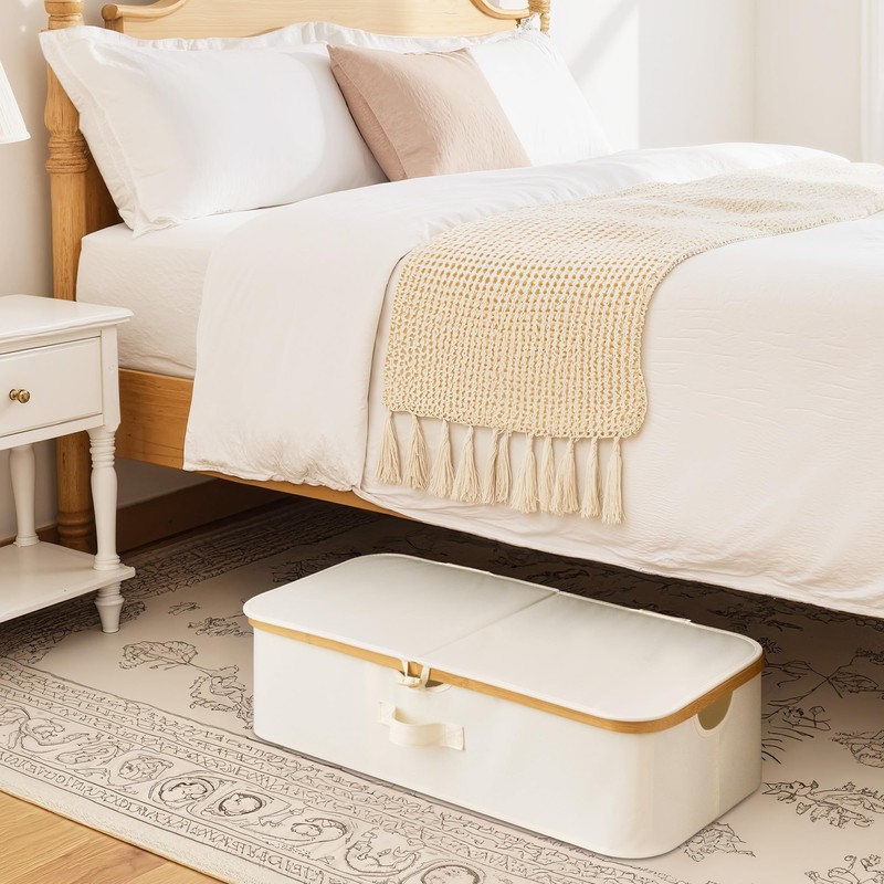 StorageWorks Underbed Storage Box with Bamboo Frame, 42L Flip-Top Under