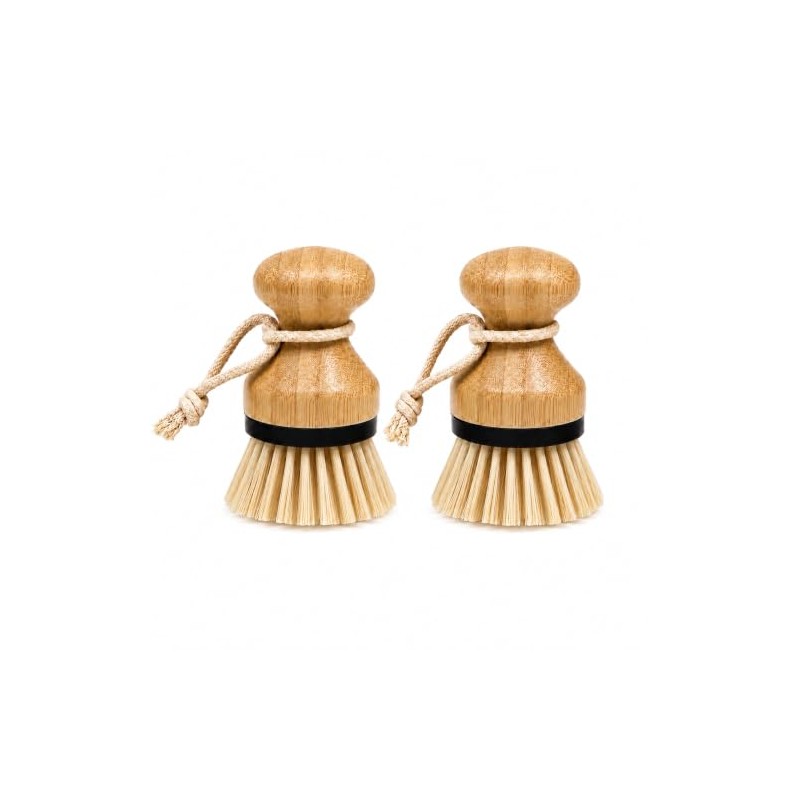 Kitchen Simple Bamboo Palm Brush Set, 2 Pack Dish Scrub