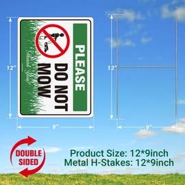 Do Not Mow Sign,No Mow May Yard Sign for Lawn,2Pack-12" x 9" Corrugated Plastic with Metal H-Stakes, Double Sided UV Protected, Fade Resistant, Weather Resistant, Easy to Mount for Home and Business
