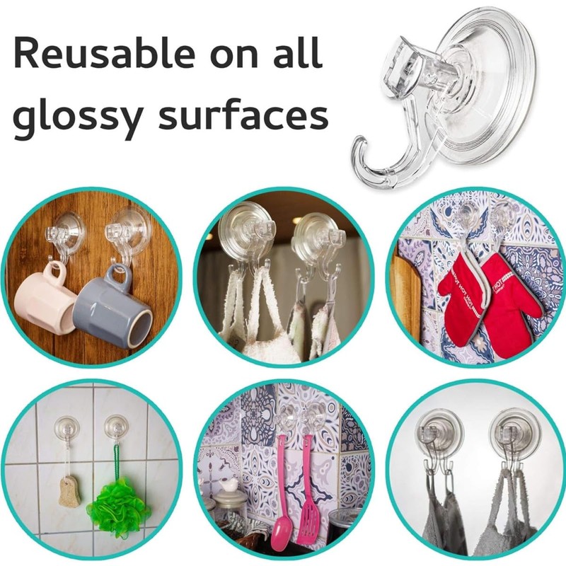 Suction Cup Hooks Strong, 4 Pieces Suction Cup Hook Set,