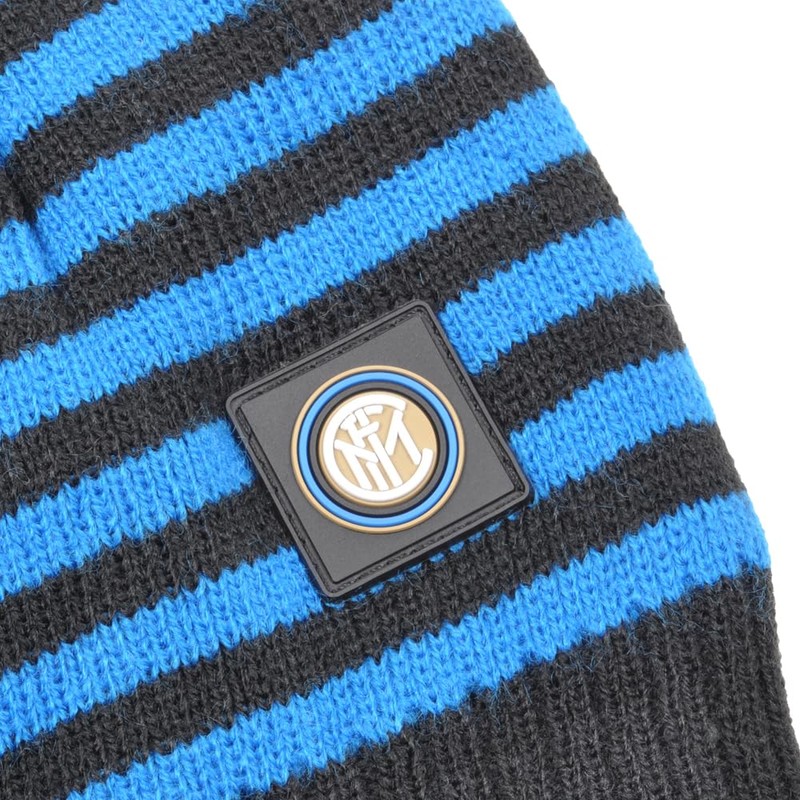 Inter Cappello Cuffia Rigato con Interno in Morbido Cotone, Logo