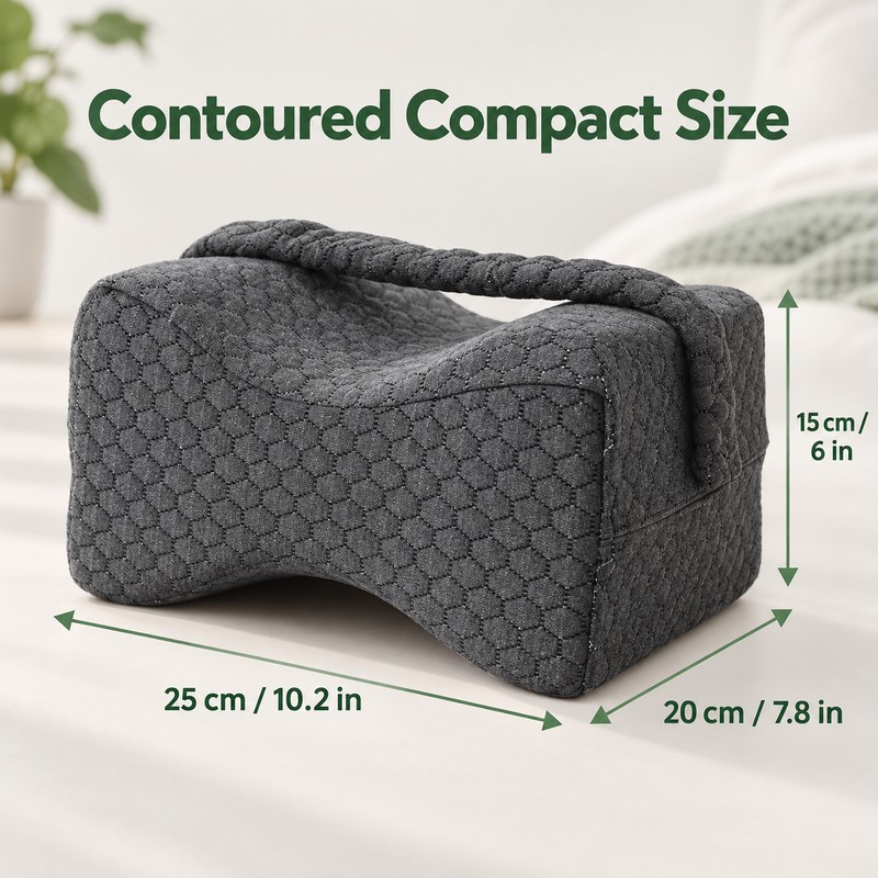 Memory Foam Knee Pillow for Side Sleepers with Dual-Sided Elastic