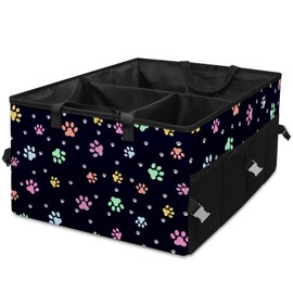 GACTIVITY Colorful Dog Paw Print Car Trunk Organizer,Collapsible Cargo Storage Tote Bag,Non Slip,3 Divider Compartments, Automotive Interior Accessories for Auto SUV Truck Vehicle Picnic Camping