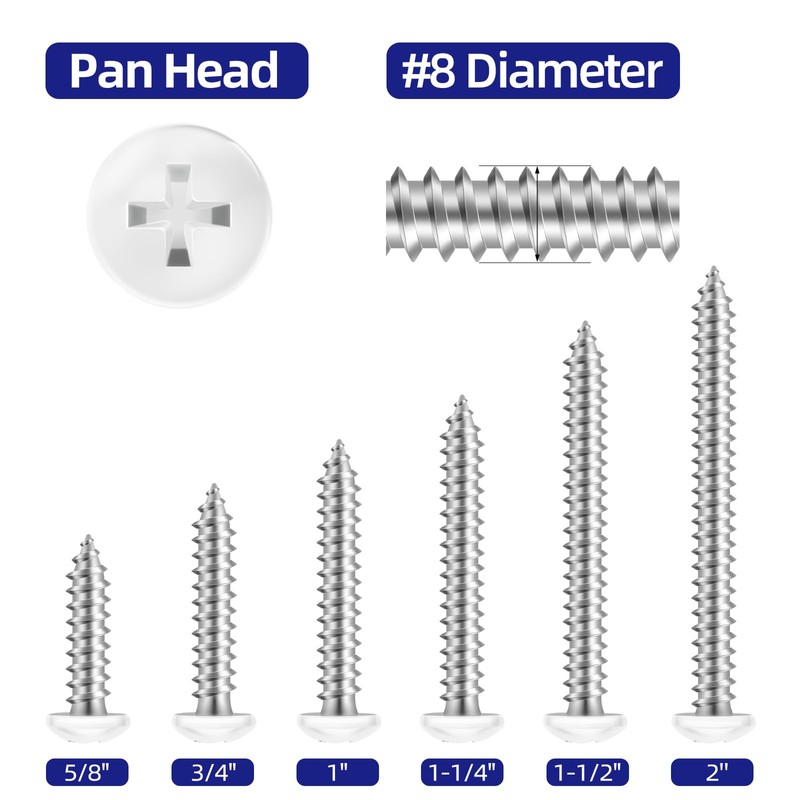 Etauwe 100 PCS #8 x 5/8" Pan Head Self Tapping