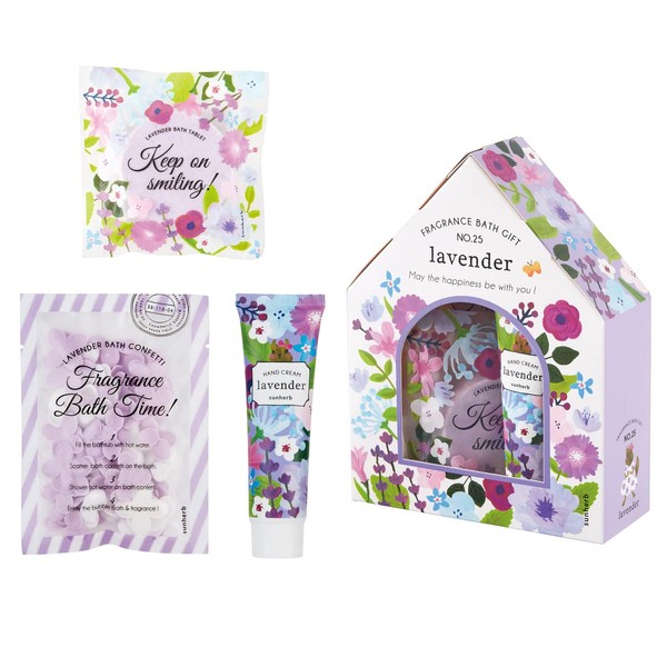 Sun Herbs Bath Gift NO.25 Lavender (Bath Confetti Bag II, Bathtub II, Hand Cream, 1.1 oz (30 g), Fluffy, Refreshing, Lavender Scent)
