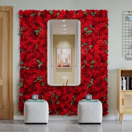 RIDDSEE Flower Wall Backdrop 12 Piece of 16.5x16.5 Inch Artificial Floral Wall Panel Silk Rose Wall Decor Ideal for Wedding Celebrations, Festive Party Backdrops, and Home Decor-Red