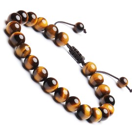 BONNY BOXX 8MM Natural Gemstone Energy Bracelets for Unisex, Braided Rope Semi Precious Crystal Quartz Bracelets, Stress Relief Healing Reiki Macrame Bracelets