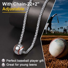Baseball Necklaces for Mens Stainless Steel Wheat Rope Chain Softball Jewelry Men Baseball Chain