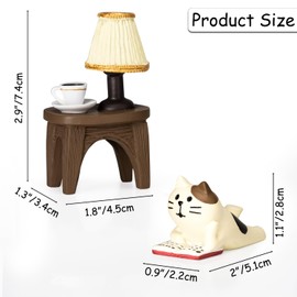 zimiliz Cute Mini Resin Cat Figurines for Home Bedroom and Bookshelf Decor, Kawaii Miniatures Cat Figures Gifts for Women, Funny Small Cat Statue for Office Desk Accessories (14-lamp-cat-White)