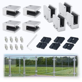 Muzata 8Pack Adjustable Glass Clamp for Thickness 5/16"-1/2"(8mm-12mm) Brushed Square 1 3/4" x 1 3/4" Stainless Steel Heavy Duty Glass Railing Clamp Bracket GA04 SL4