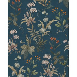 MXHYGWYW-YS Dark Blue Floral Drawer Liner Peel and Stick Contact Paper self Adhesive Wallpaper Removable Vinyl Decorative Shelf Drawer Liner (Dark Blue, 118 inch x 17.4 inch)