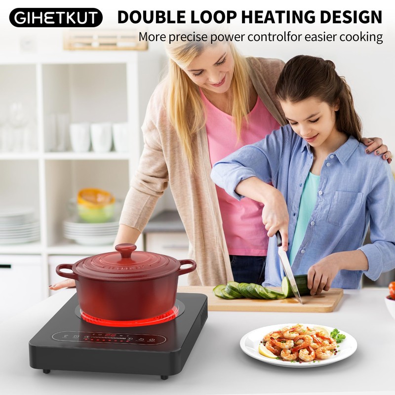 GIHETKUT Single Burner Electric Cooktop,110V 1800W Electric Stove Top with