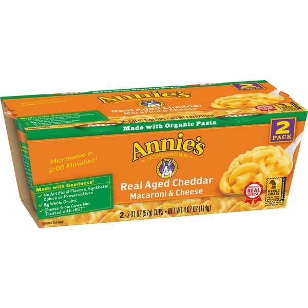 Annie's Macaroni & Cheese, Real Aged Cheddar, Microwaveable Cup, 2-pack,