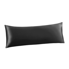 Ersmak Satin Body Pillow Cover, 20x54 Inches Black Ultra Soft Satin Body Pillow Case for Hair and Skin, Silky Slip Cooling Long Side Satin Body Pillow Pillowcase with Envelope Closure